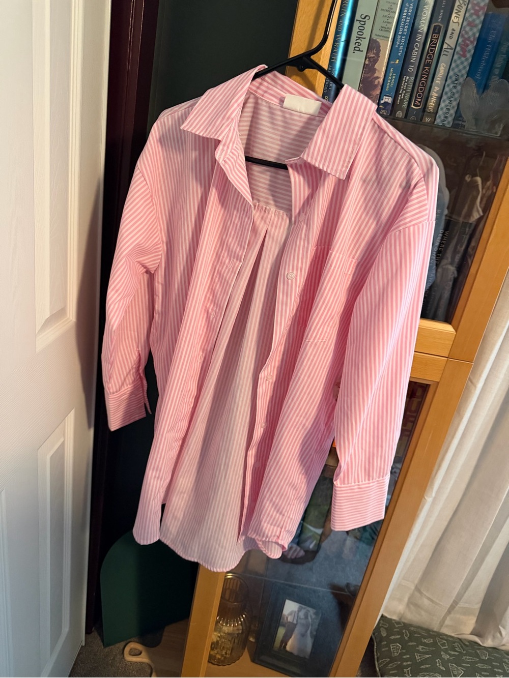 Pink and White Striped Button-Up Shirt